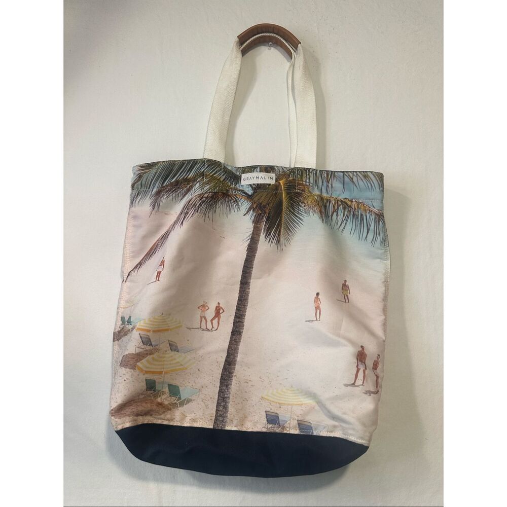 Gray Malin Beach Tote Bag Canvas Palm Tree Aerial Beach Print Large Travel Tote